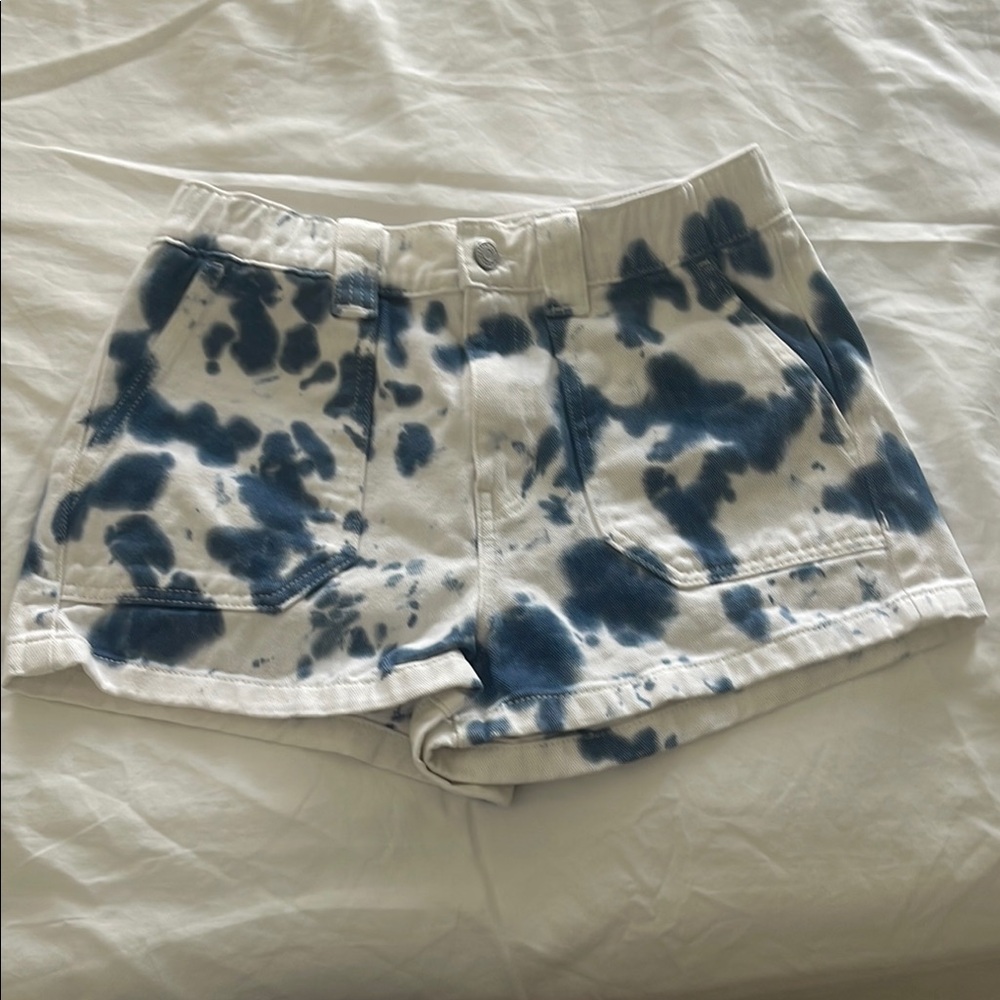 PacSun Blue and White Jean Shorts with Distressed Look